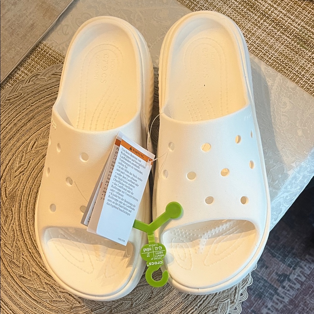 CROCS Slide Sandals - White Platform, NWT, women 11, men 9